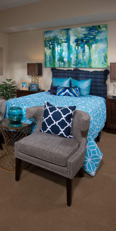 Beatiful bedroom at Estancia Del Sol in Corona, California