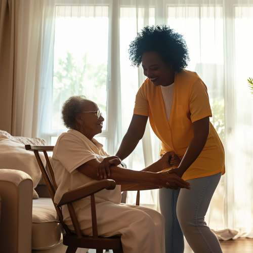 Home care professional helping resident at Peabody Companies in Braintree, Massachusetts