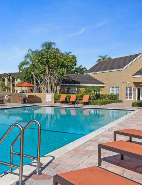 The sparkling pool and ladder at Forest Place in North Miami, Florida