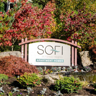 Our sign welcoming residents home to Sofi at Forest Heights in Portland, Oregon