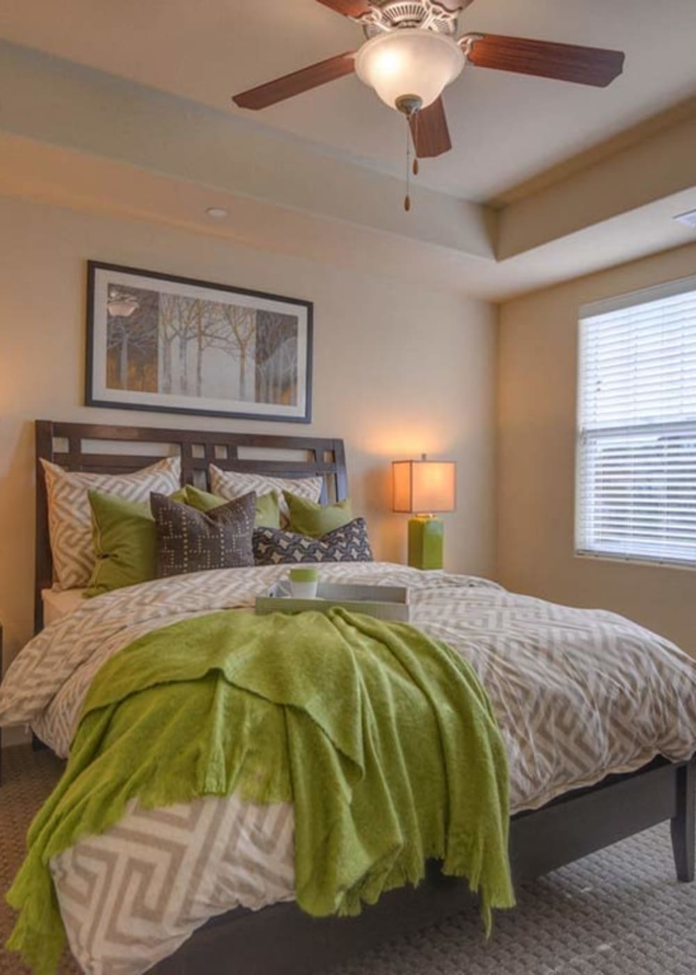 Bedroom with large windows at Pearl Creek in Roseville, California