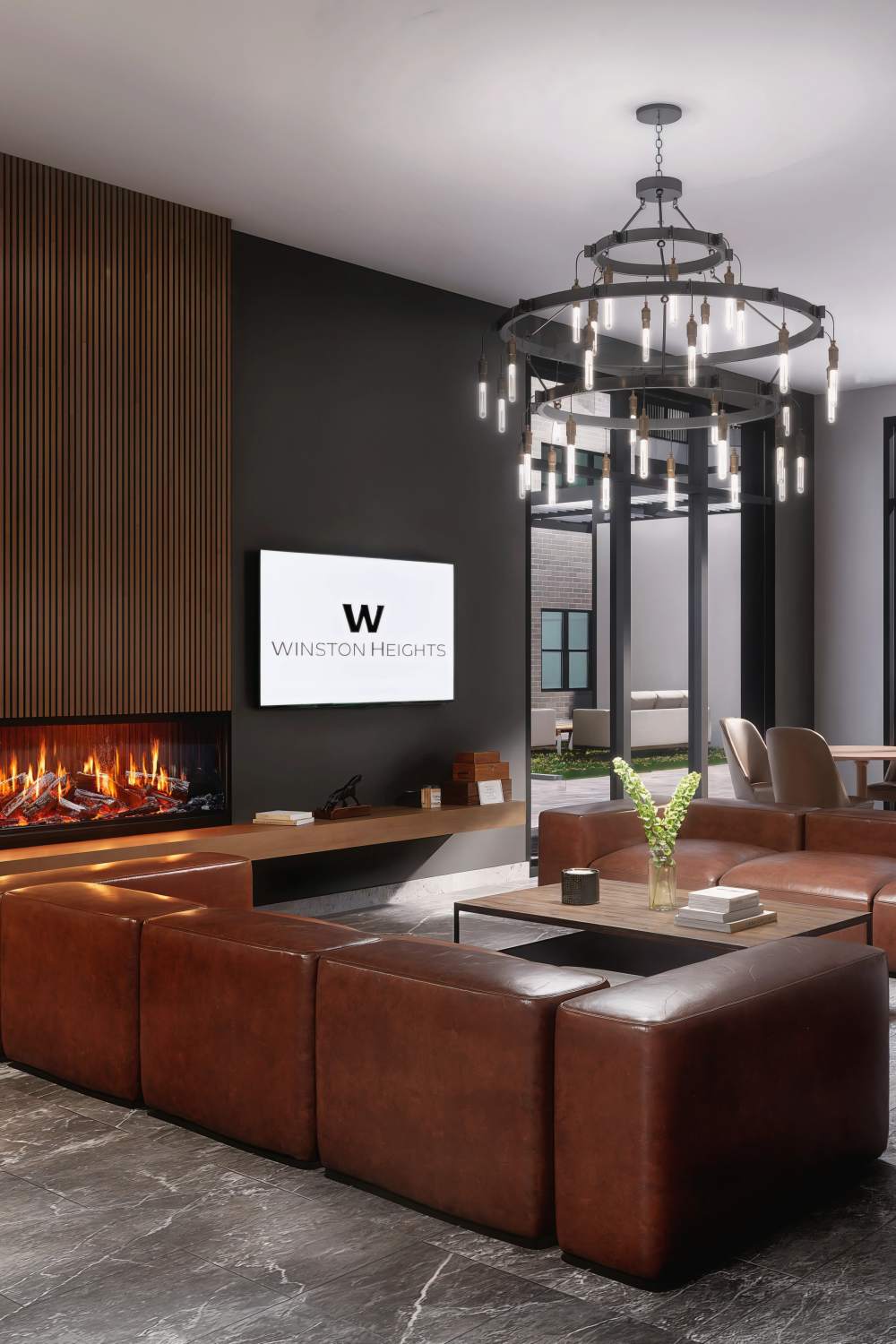 Resident Lounge with Cozy Fireplace at Winston Heights
