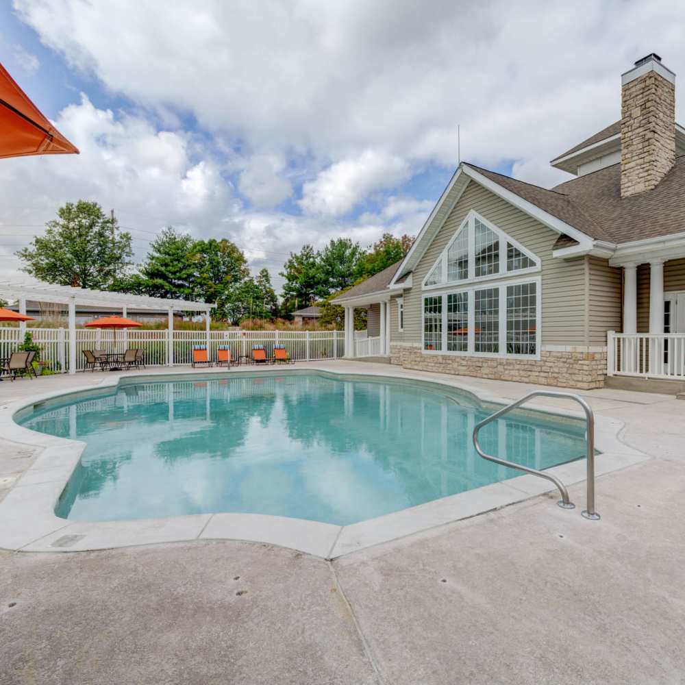 Inviting poolside retreat at Boulder Springs in Maryland Heights, Missouri.