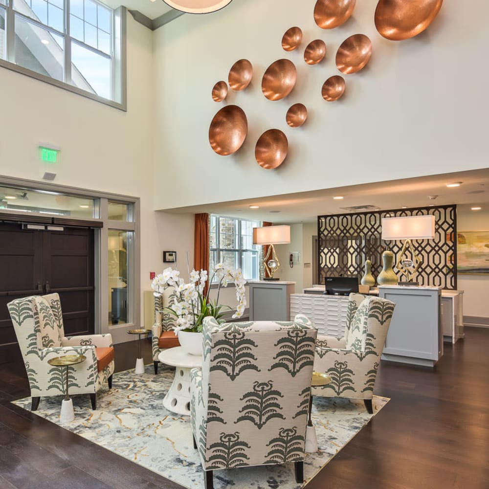 Lobby area with beautiful decorations at Anthology of Wildwood in Wildwood, Missouri