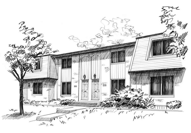 Green townhomes at Eden at Bexley Crossing in Columbus, Ohio