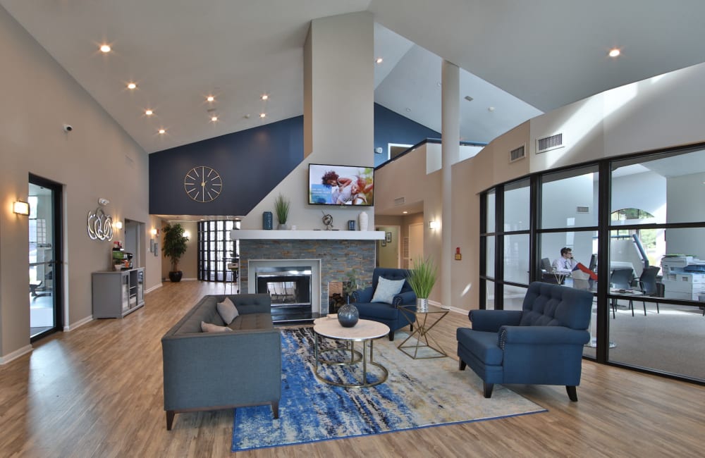 Beautiful resident clubhouse with a fireplace at Northampton Apartment Homes in Largo, Maryland