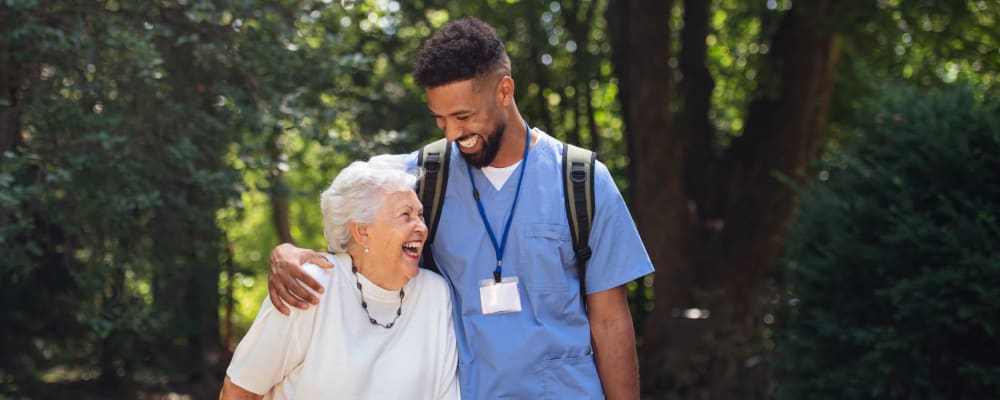 Two residents laughing at The Ridge at Lansing in Lansing, Michigan