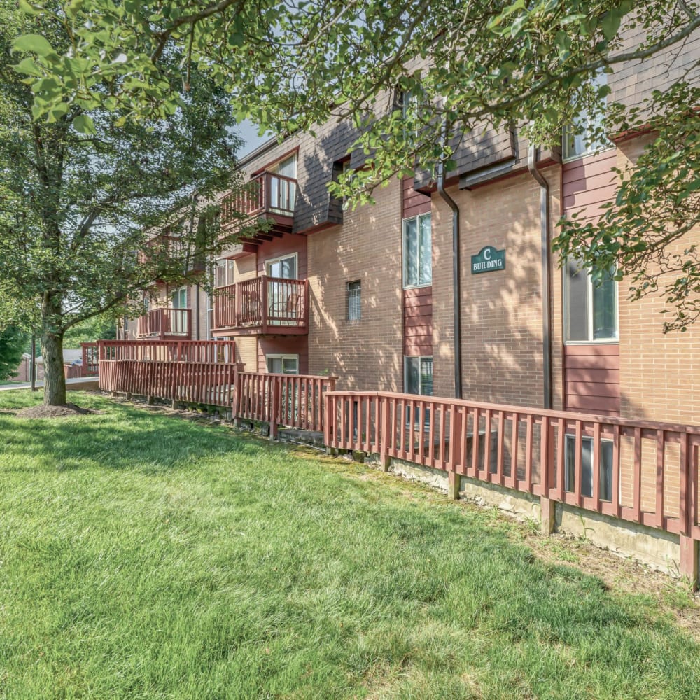 Apartments with shade trees at Briarcliff Manor, Wheeling, West Virginia