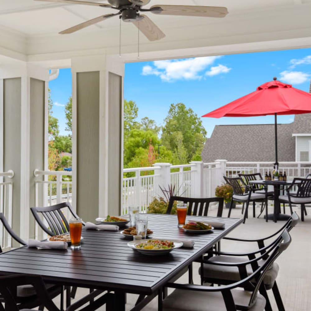 Sunny deck seating at Anthology of Rochester Hills in Rochester Hills, Michigan