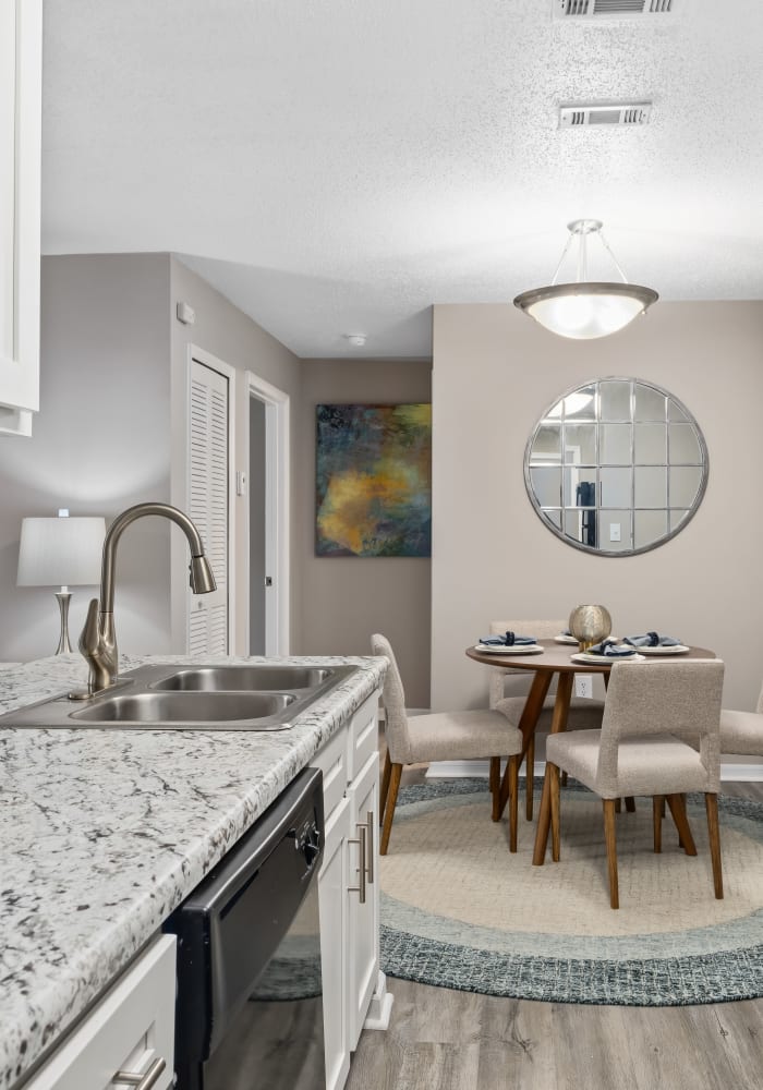 Black kitchen appliances in an apartment at Arbor Gates in Fairhope, Alabama