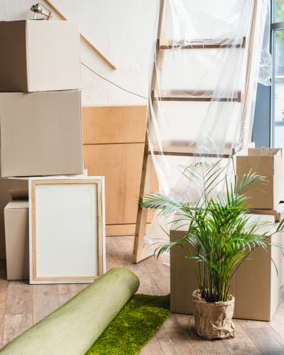 Boxes and furniture ready to be moved to A Storage Place