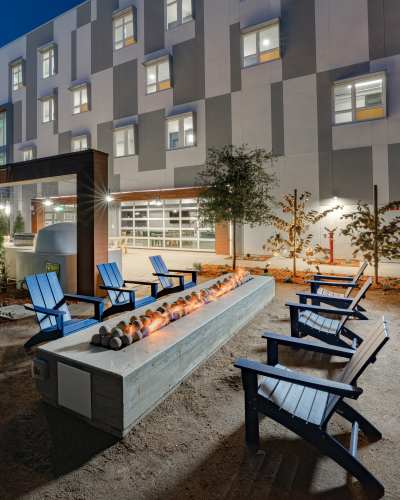 Outdoor fireplace at Ladera Apartments in Mountain View, California