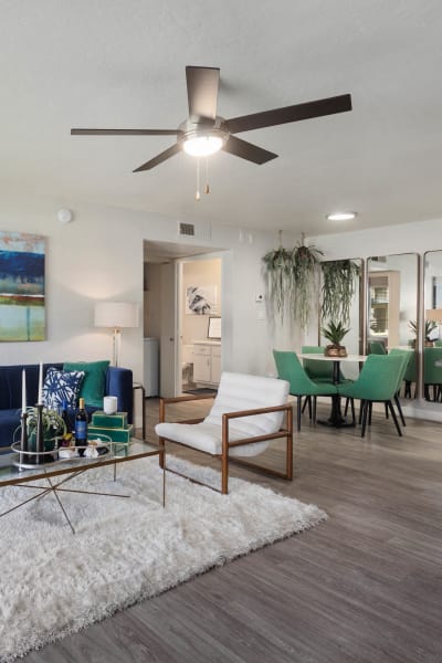 Modern open living room at Crestone at Shadow Mountain in Phoenix, Arizona