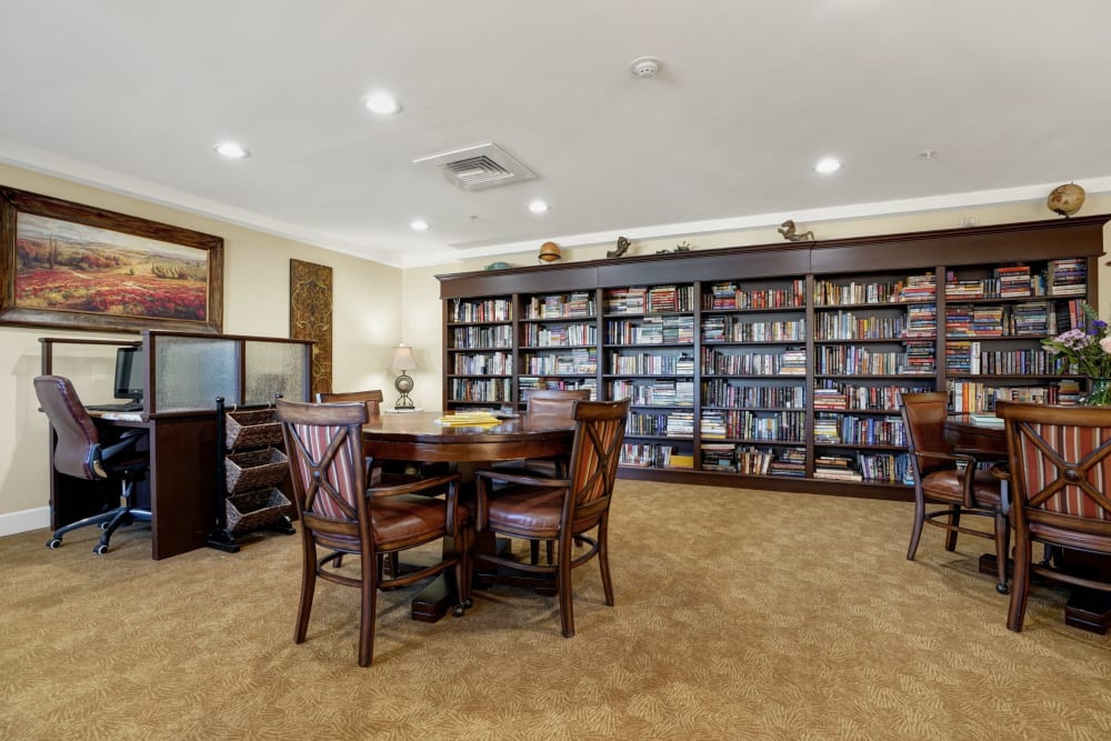 Community computer area and reading room at The Commons at Elk Grove in Elk Grove, California