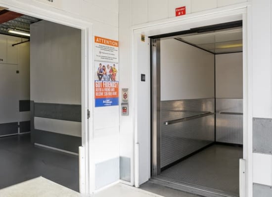 A large elevator at A-1 Self Storage in Glendale, California