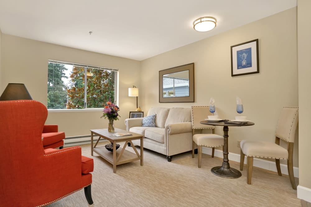 Sitting area in apartment at Mountlake Terrace Plaza in Mountlake Terrace, Washington