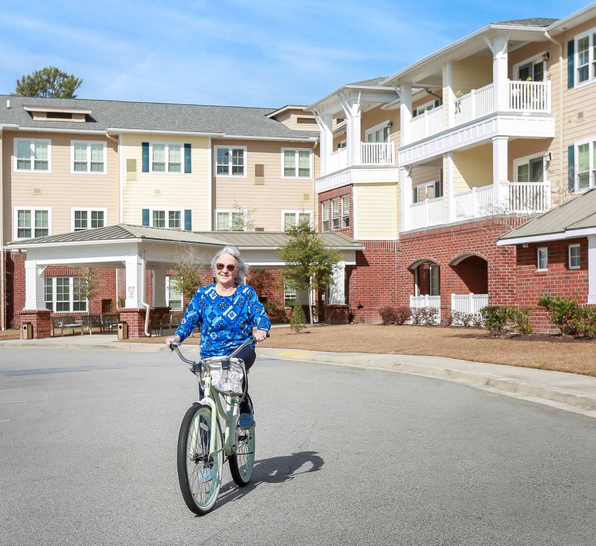 Resident riding her bike at Harmony at Independence in Virginia Beach, Virginia