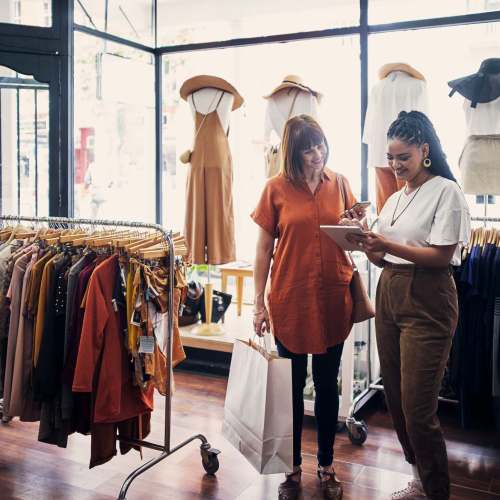 Woman shopping near Lake Pointe Apartments in Madison, Wisconsin
