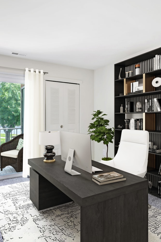 Bedroom staged as a home office at Tory Estates Apartment Homes in Clementon, New Jersey