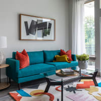 Colorful living room at Bellrock Summer Street in Houston, Texas