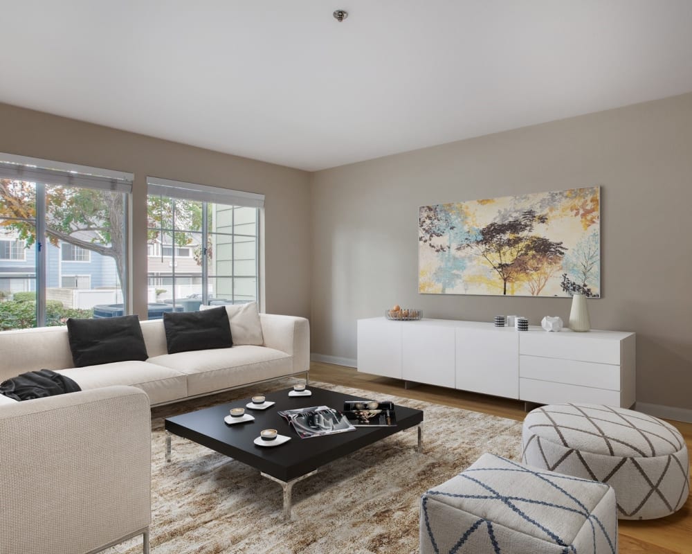 Spacious open-concept layout with ample natural light in a model home at Sofi Ocean Hills in Oceanside, California