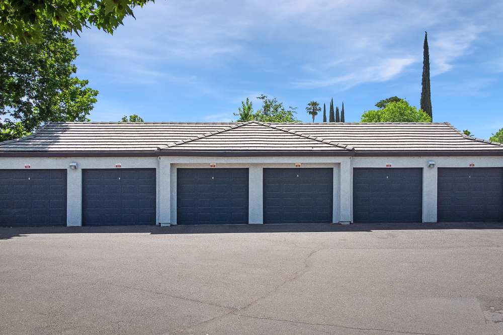 Outdoor garages at Avion Apartments in Rancho Cordova, California