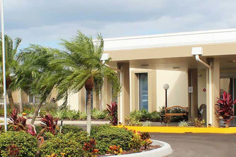 The front of the building at Village Place Senior Living in Port Charlotte, Florida