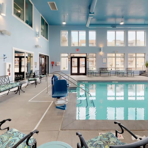 The indoor swimming pool at Attivo Trail Waukee in Waukee, Iowa