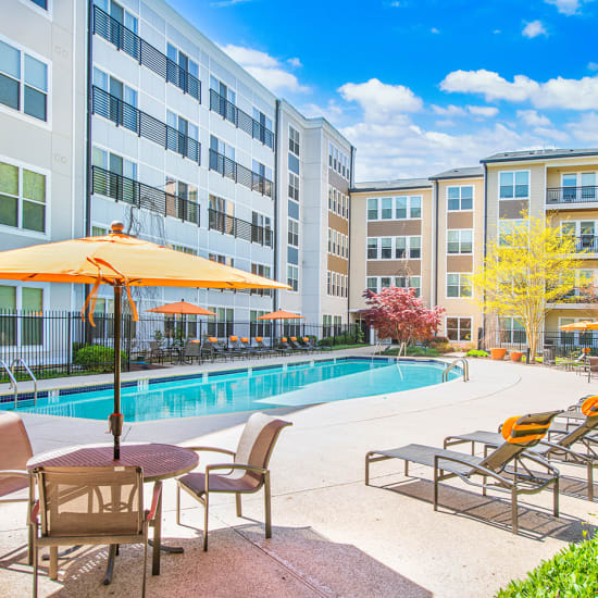 The swimming pool at Mode at Hyattsville in Hyattsville, Maryland