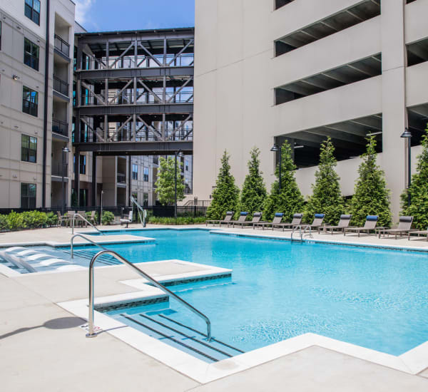 The resort-style swimming pool at Foundry Yards in Birmingham, Alabama