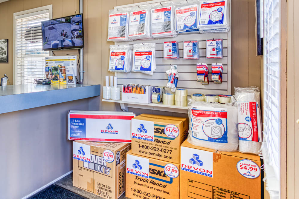 Various packing and moving supplies at Devon Self Storage in Jenison, Michigan