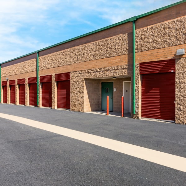 Outdoor drive-up storage units at StorQuest Self Storage in Aurora, Colorado