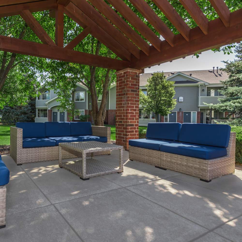 Courtyard with seating apace at The Dakota at Governors Ranch in Littleton,Colorado