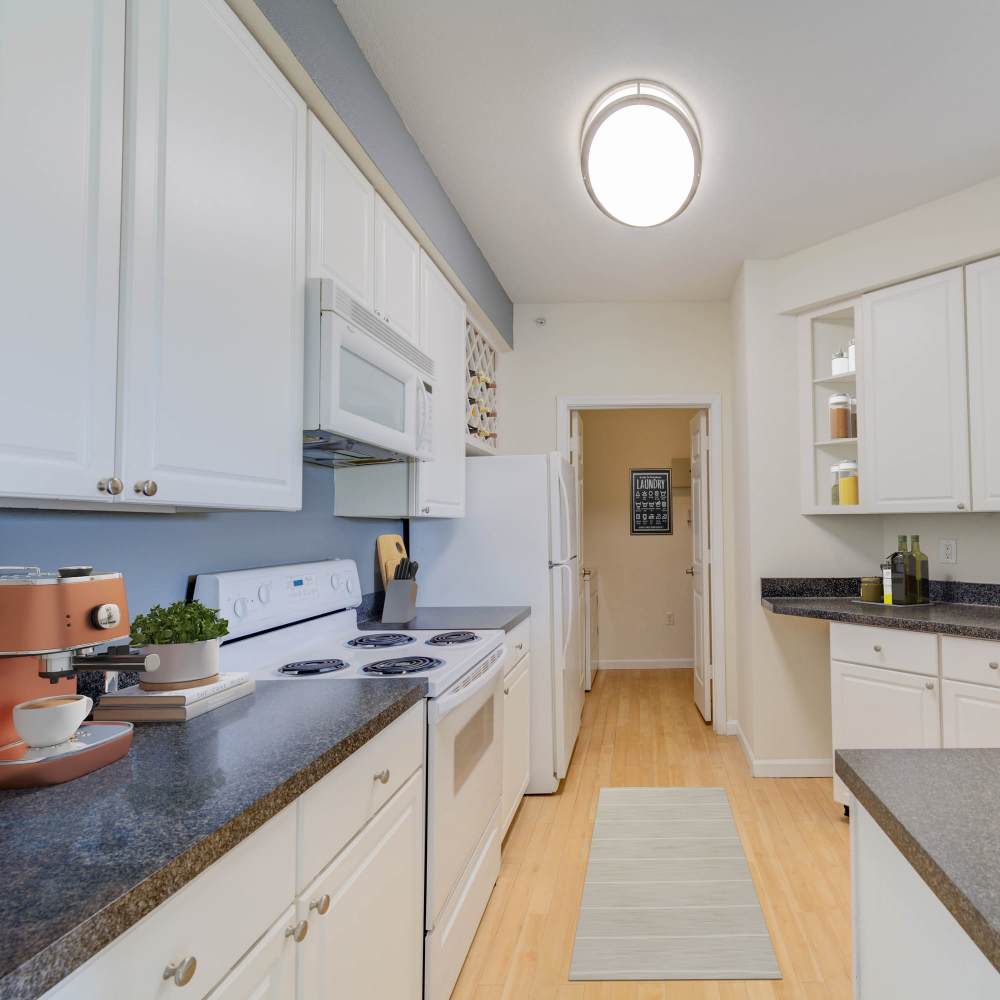 Modern kitchen with sleek cabinetry and stylish finishes at Boulder Springs in Maryland Heights, Missouri.