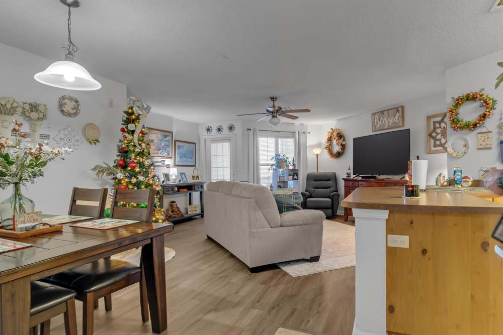 Spacious living room and dining area at River Ridge in Sand Springs, Oklahoma