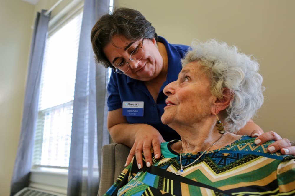 A resident and caretaker at Harmony at Waldorf in Waldorf, Maryland