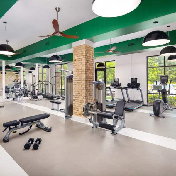 Well-equipped fitness center at The Edison Sugarloaf in Lawrenceville, Georgia