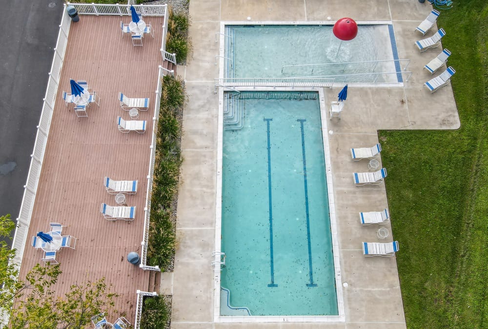 Swimming pool and kids' splash zone at Strafford Station Apartments in Wayne, Pennsylvania