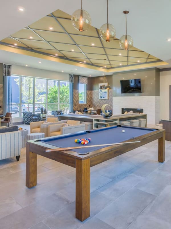 Pool table in the entertainment lounge at Haven at Rivergate in Charlotte, North Carolina