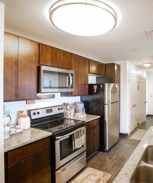 Spacious kitchen at Hudson Lofts in Erie, Pennsylvania