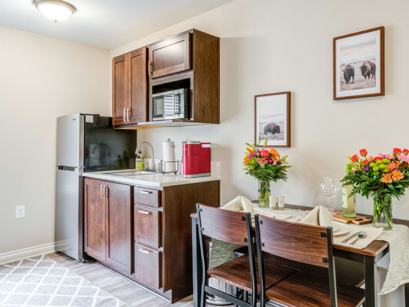 Kitchen in apartment at Maple Ridge Senior Living in Ashland, Oregon