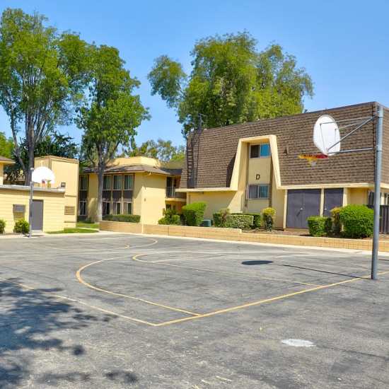 Basketball court at Las Lomas Gardens in La Habra, California
