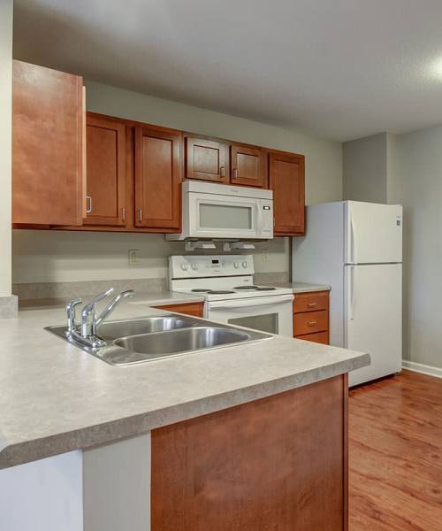 Kitchens for wooden cabinets and countertops at Pringle House Senior Living in Buckhannon, West Virginia