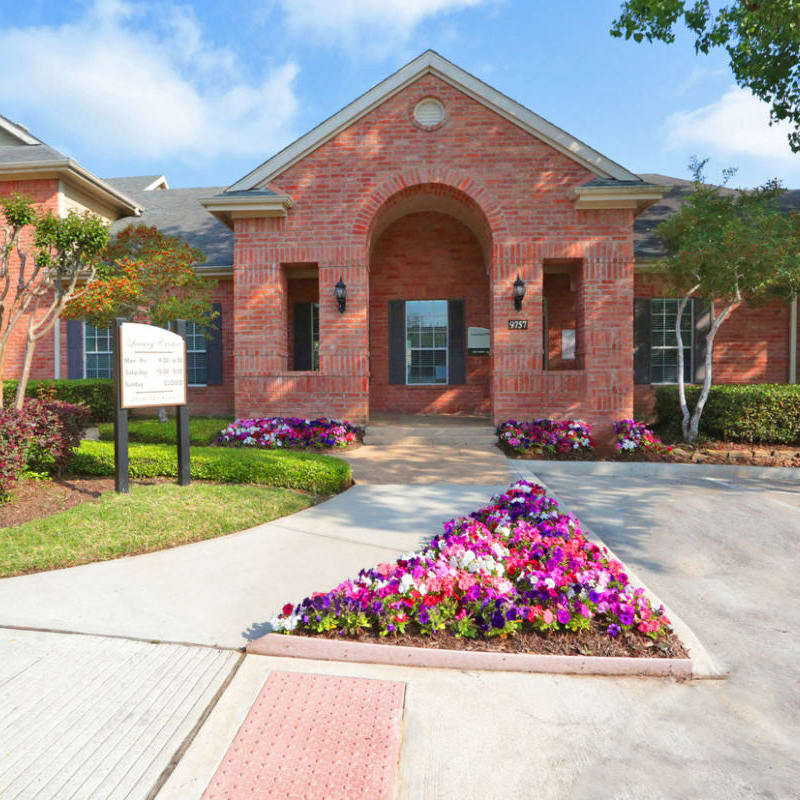 Exterior of the leasing office at Compass at Windmill Lakes in Houston, Texas