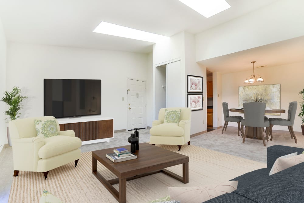 Living room and dining room at Cranbury Crossing Apartment Homes in East Brunswick, New Jersey