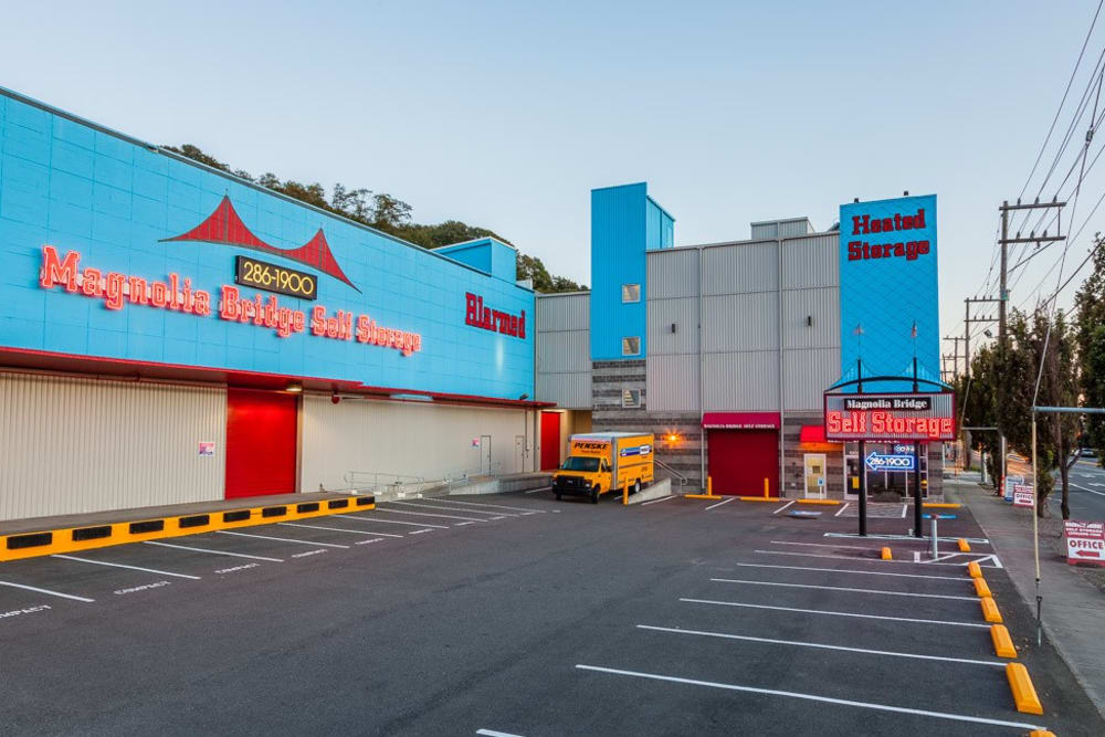 Entrance at Magnolia Bridge Self Storage in Seattle, Washington.