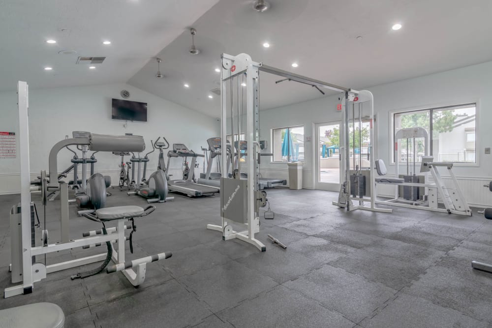 Fitness center at Parkview Terrace Apartments in Redlands, California