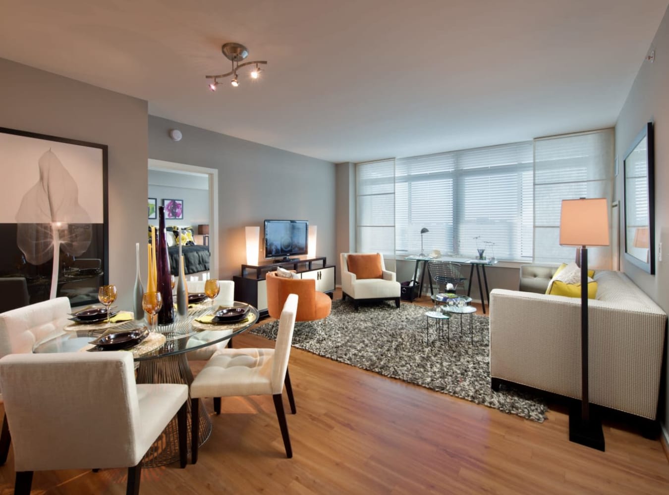 Open and airy living room at Solaire 1150 Ripley in Silver Spring, Maryland