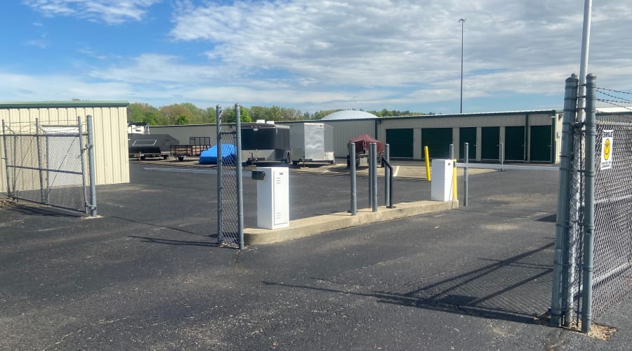 The gate at KO Storage in Granger, Indiana