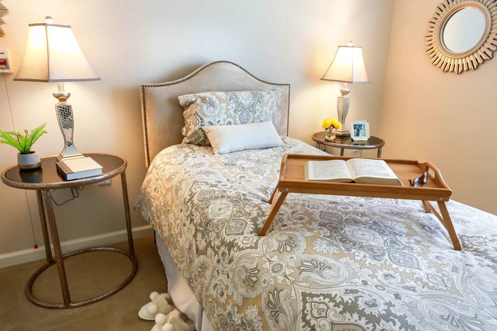 Comfortable bedroom at Harmony at Wescott in Summerville, South Carolina